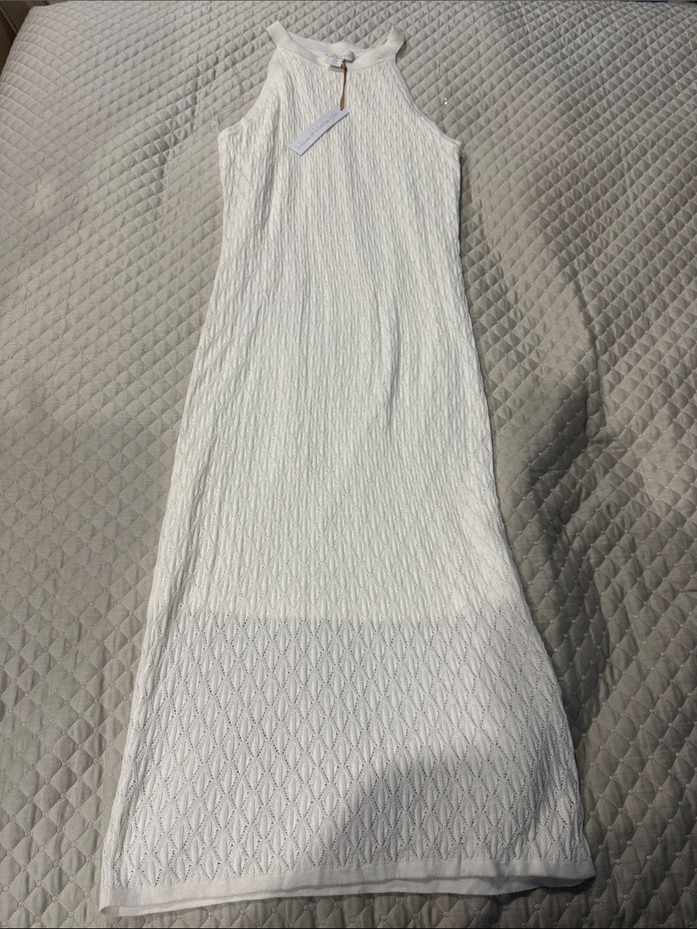 White Textured Halter Long Dress